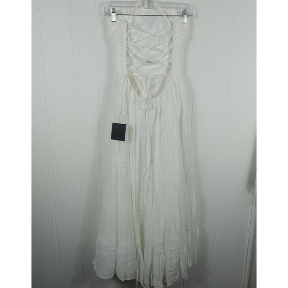 Lulus Womens Effortless Sweetness White Ruched Lace-Up Tiered Midi Dress Large - Picture 7 of 13